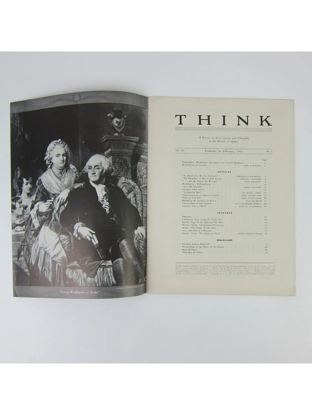 THINK Magazine IBM February 1941 George Washington Abraham Lincoln Vintage RARE